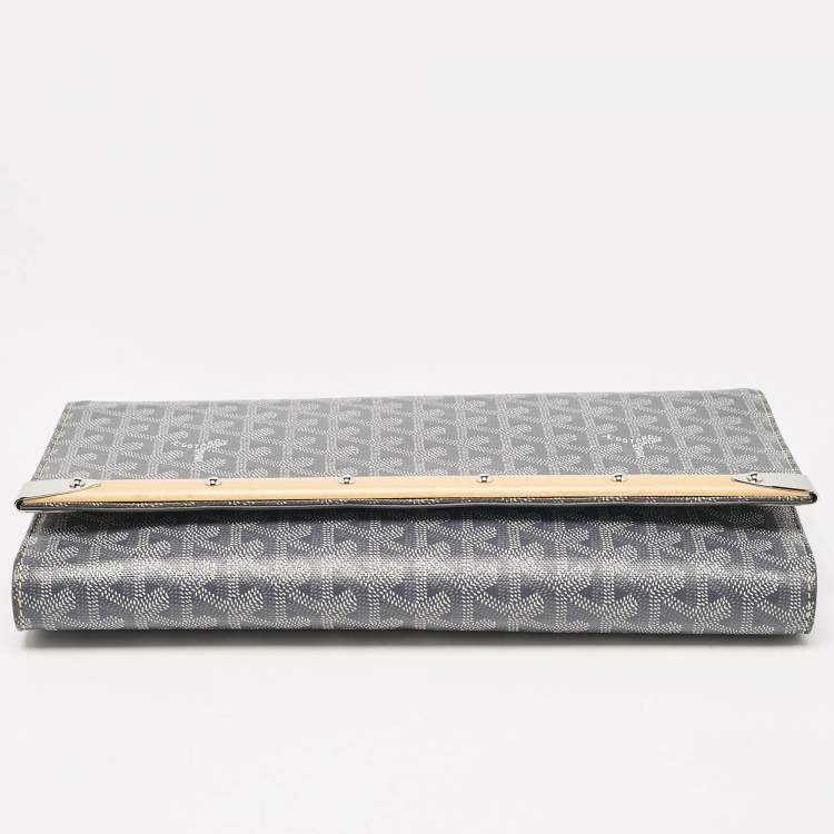 Pre Owned Goyard Grey Goyardine Coated Canvas Monte Carlo Bois Clutch