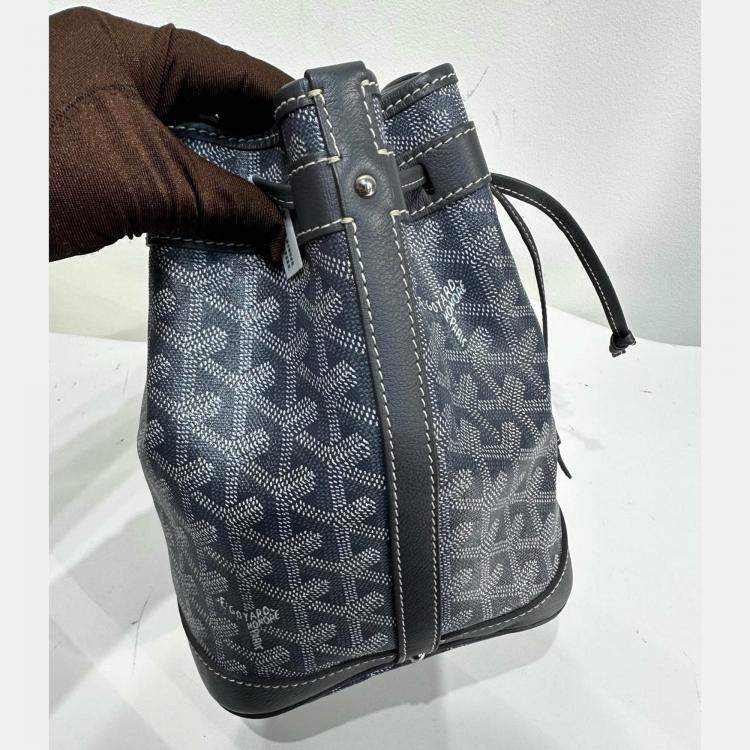 Pre Owned Goyard Grey Goyardine Petit Flot PM Bucket Bag