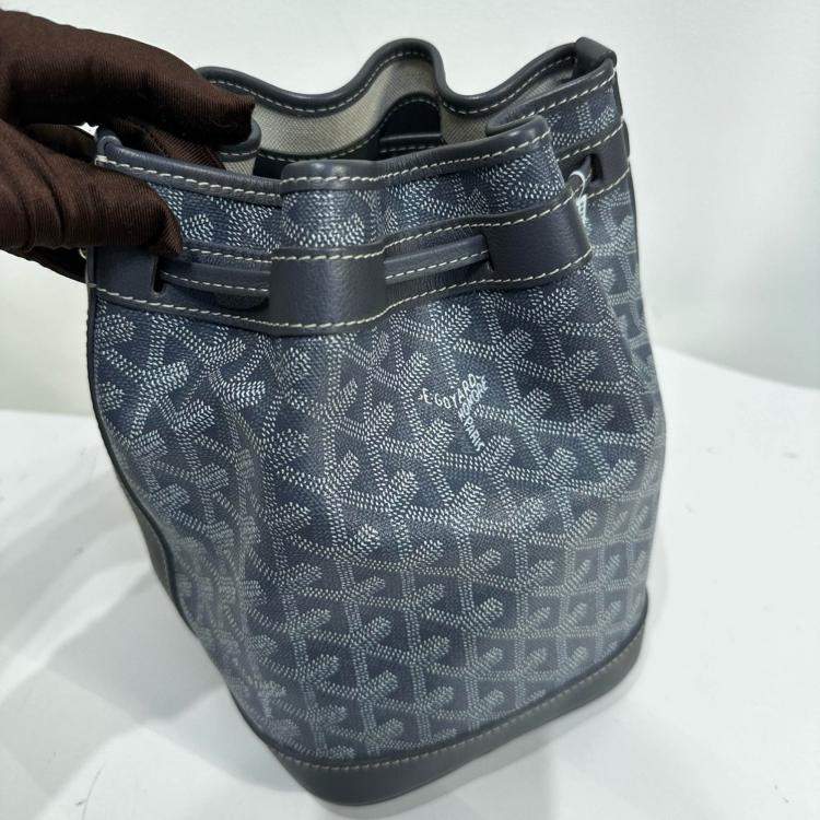 Pre Owned Goyard Grey Goyardine Petit Flot PM Bucket Bag