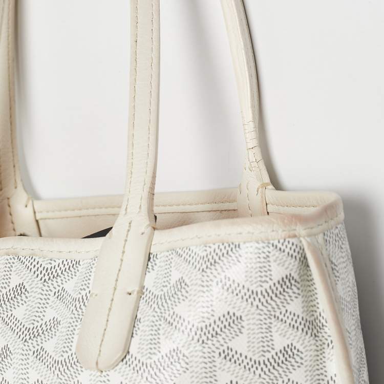 Pre Owned Goyard White Goyardine Coated Canvas Mini Reversible Anjou Tote