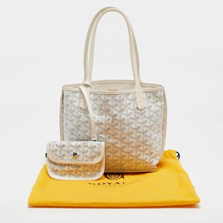 Pre Owned Goyard White Goyardine Coated Canvas Mini Reversible Anjou Tote