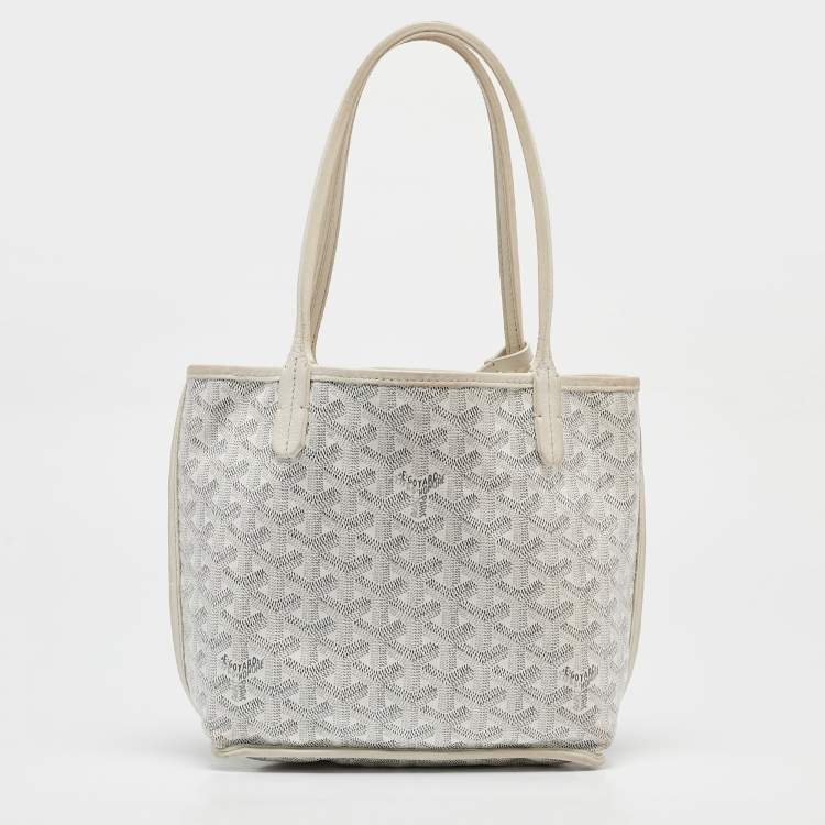 Pre Owned Goyard White Goyardine Coated Canvas Mini Reversible Anjou Tote