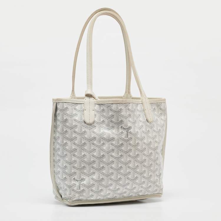 Pre Owned Goyard White Goyardine Coated Canvas Mini Reversible Anjou Tote