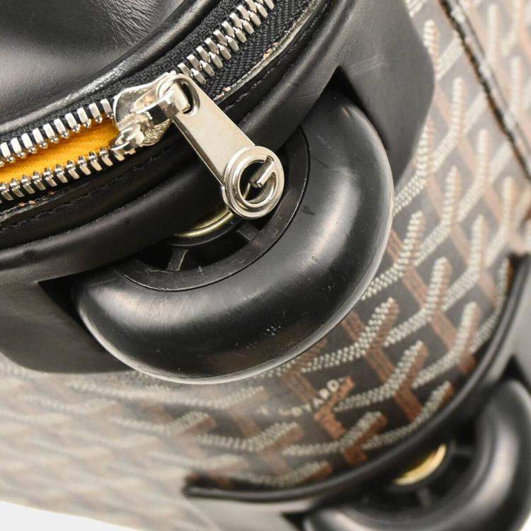 Pre Owned Goyard Black Leather and Canvas Rolling Trunk Suitcase Bag