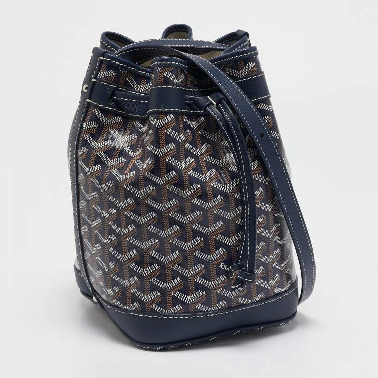 Pre Owned Goyard Navy Blue Goyardine Coated Canvas and Leather Petit Flot Bucket Bag