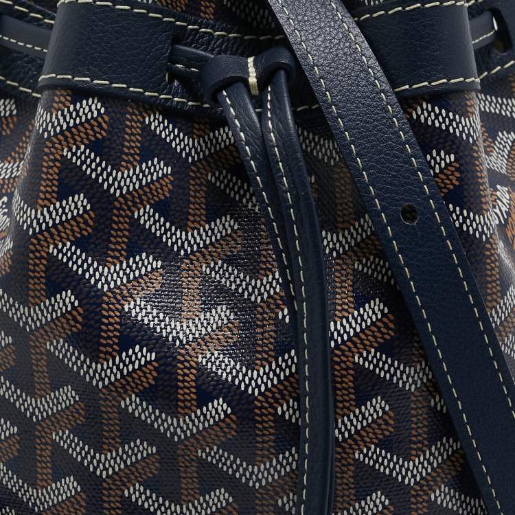 Pre Owned Goyard Navy Blue Goyardine Coated Canvas and Leather Petit Flot Bucket Bag