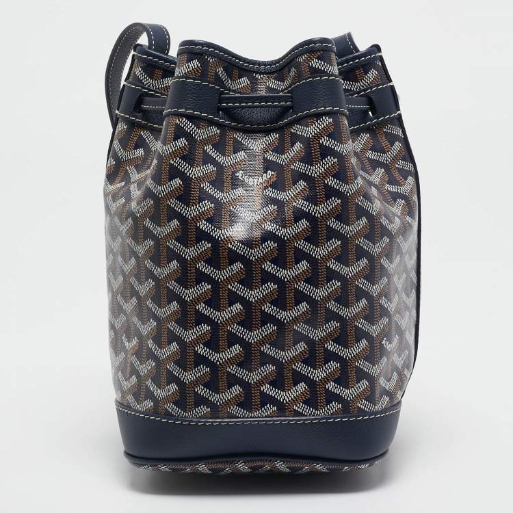 Pre Owned Goyard Navy Blue Goyardine Coated Canvas and Leather Petit Flot Bucket Bag
