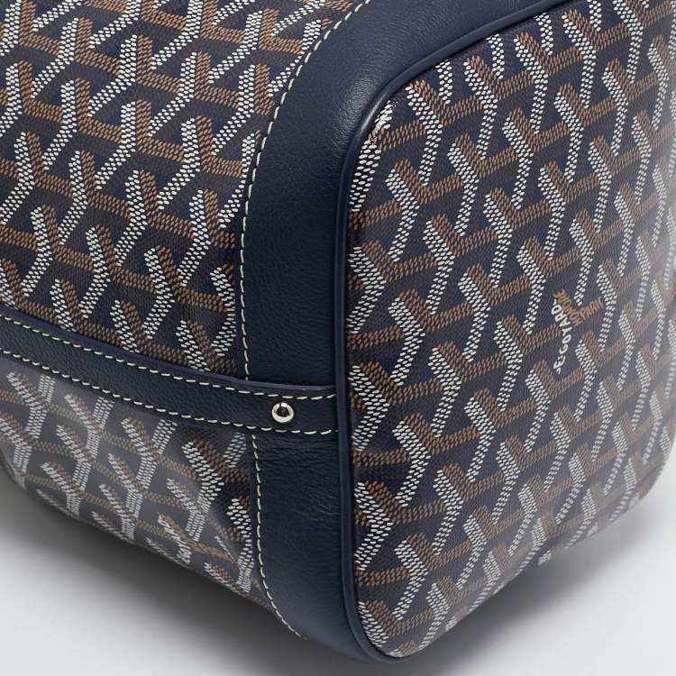 Pre Owned Goyard Navy Blue Goyardine Coated Canvas and Leather Petit Flot Bucket Bag