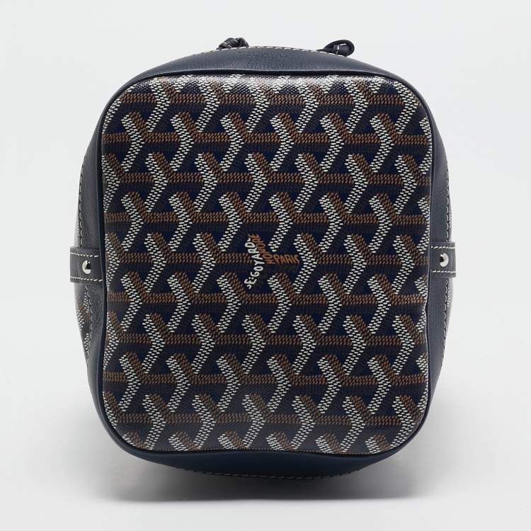 Pre Owned Goyard Navy Blue Goyardine Coated Canvas and Leather Petit Flot Bucket Bag