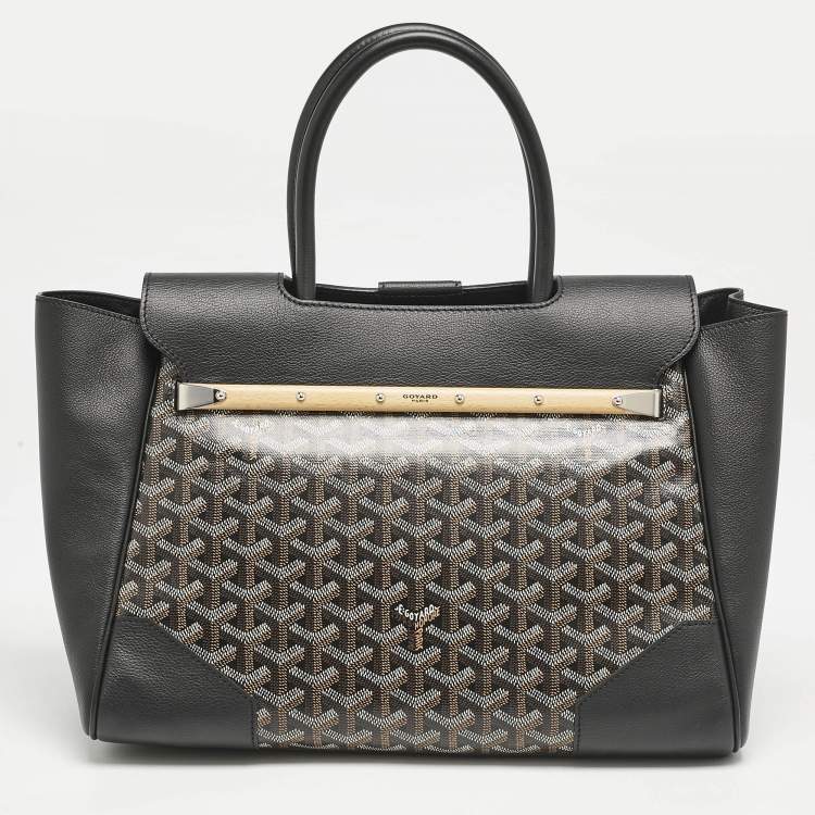 Pre Owned Goyard Black Goyardine Coated Canvas and Leather Saigon Tote