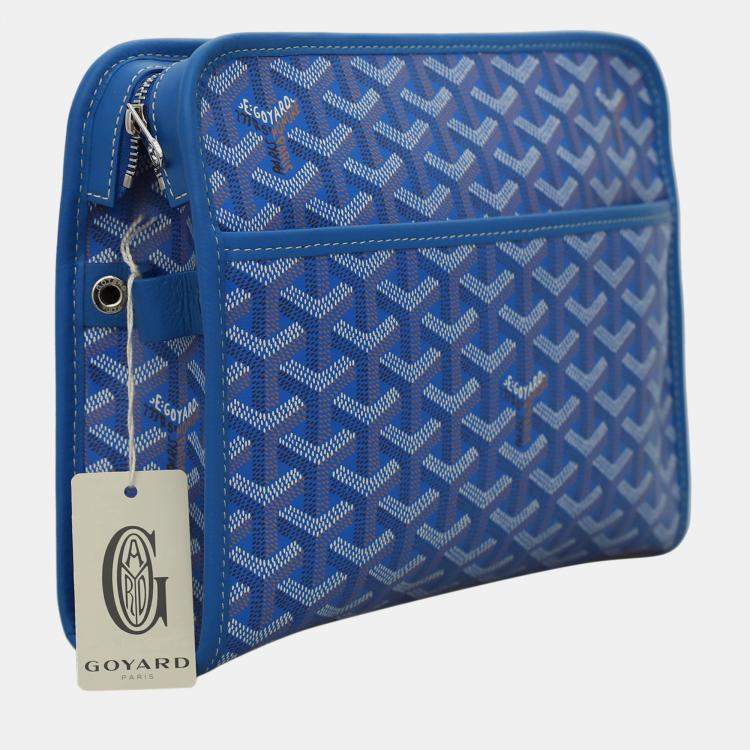 Pre Owned Goyard Blue Coated Canvas Trousse Jouvence MM Clutch