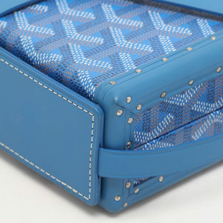 Pre Owned Goyard Blue Goyardine Coated Canvas and Leather Minaudière Trunk Bag