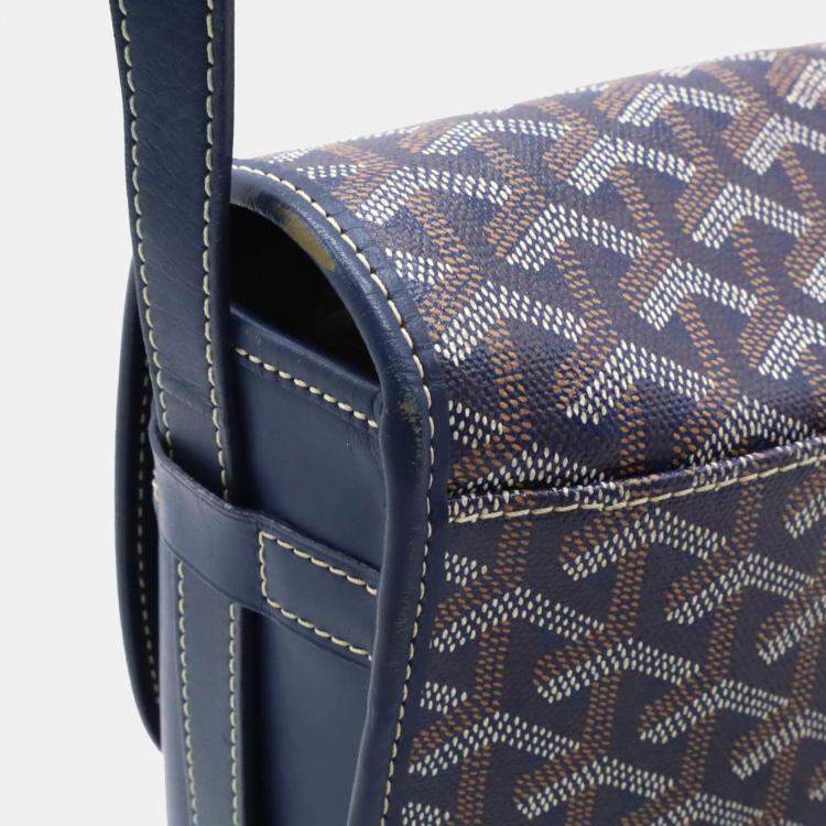 Pre Owned Goyard Blue Coated Canvas Leather Belvedere MM Shoulder Bag