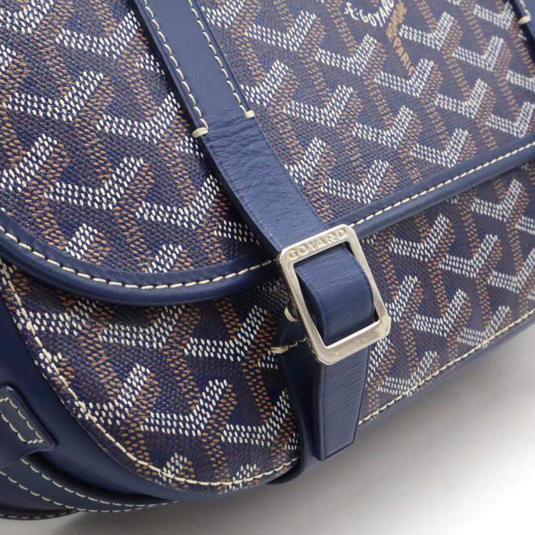 Pre Owned Goyard Blue Coated Canvas Leather Belvedere MM Shoulder Bag