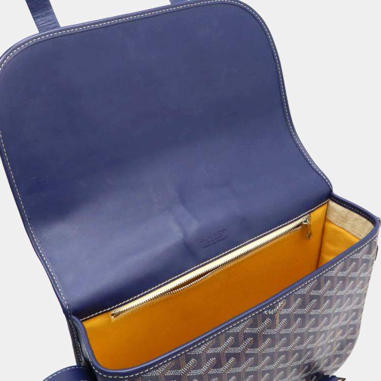 Pre Owned Goyard Blue Coated Canvas Leather Belvedere MM Shoulder Bag