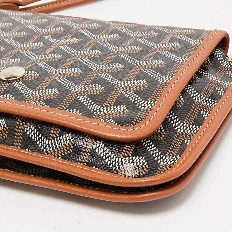 Pre Owned Goyard Brown Goyardine Coated Canvas and Leather Plumet Crossbody Bag
