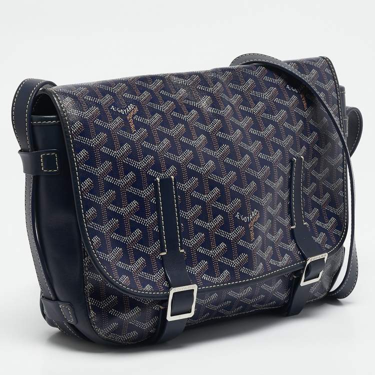 Pre Owned Goyard Blue Goyardine Coated Canvas Belvedere MM Saddle Bag