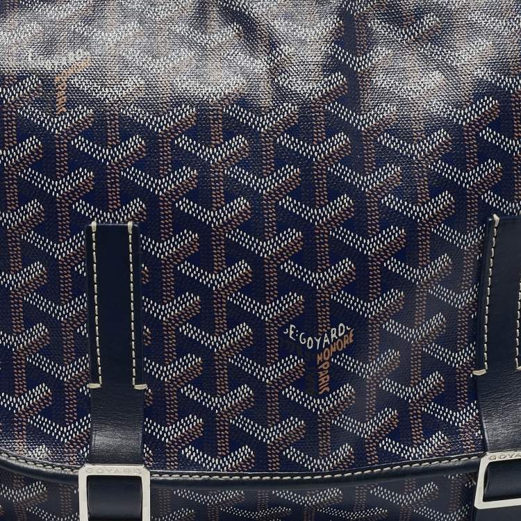 Pre Owned Goyard Blue Goyardine Coated Canvas Belvedere MM Saddle Bag