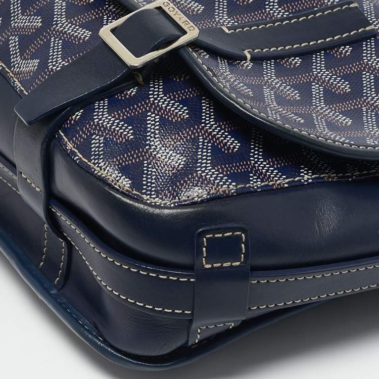 Pre Owned Goyard Blue Goyardine Coated Canvas Belvedere MM Saddle Bag