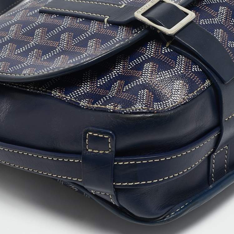 Pre Owned Goyard Blue Goyardine Coated Canvas Belvedere MM Saddle Bag