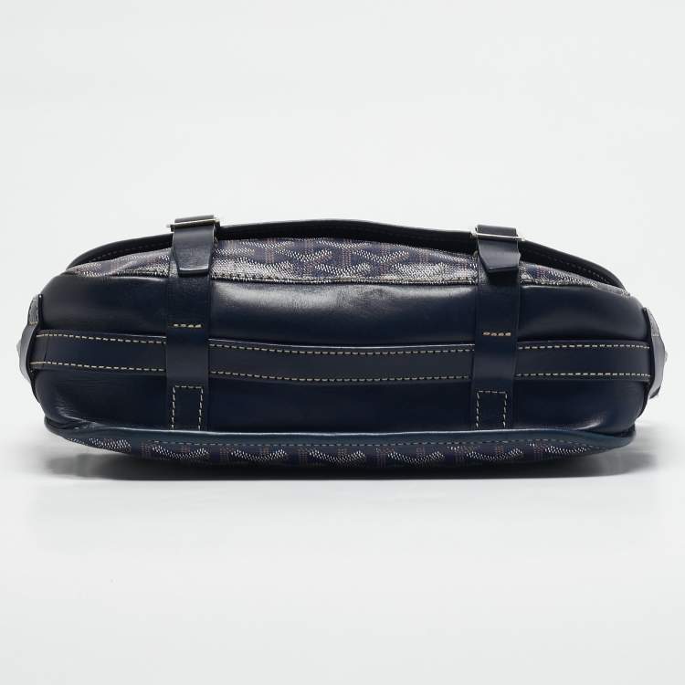 Pre Owned Goyard Blue Goyardine Coated Canvas Belvedere MM Saddle Bag