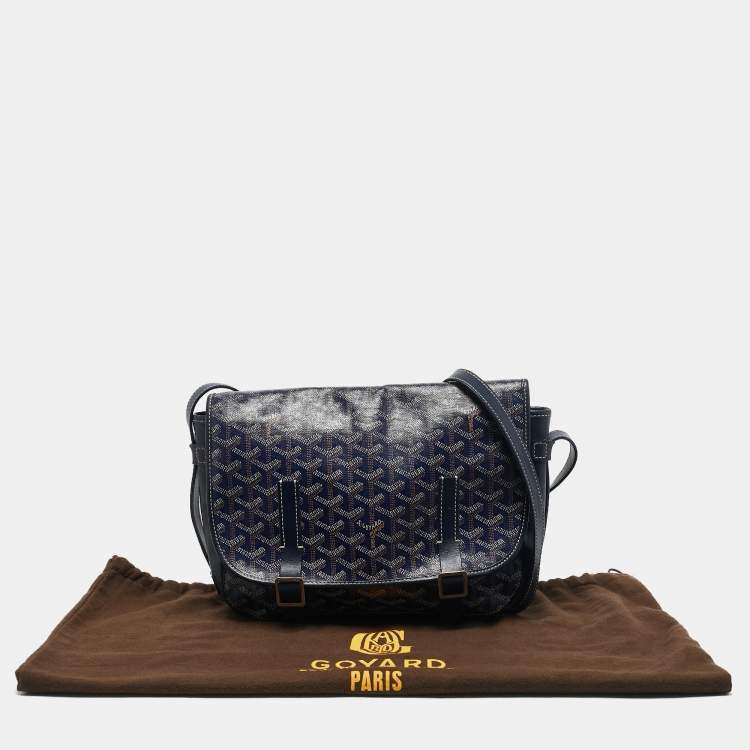 Pre Owned Goyard Blue Goyardine Coated Canvas Belvedere MM Saddle Bag