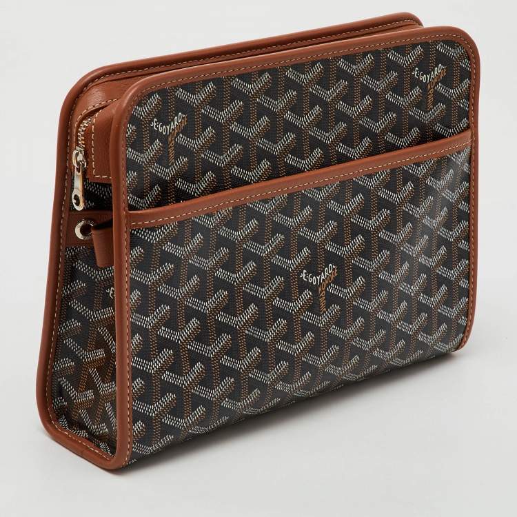 Pre Owned Goyard Black/Brown Goyardine Coated Canvas and Leather Jouvence MM Toiletry Pouch