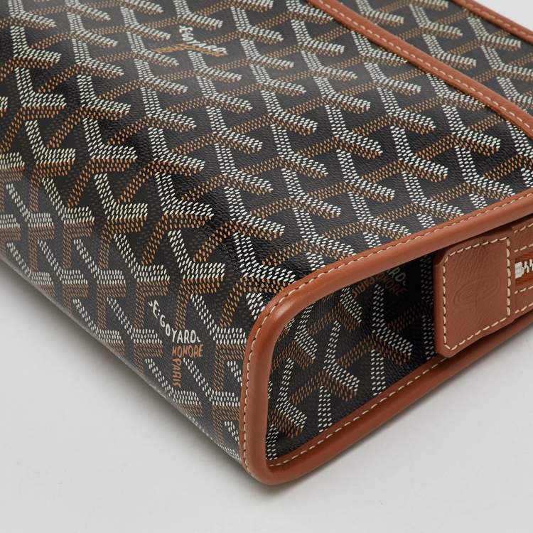 Pre Owned Goyard Black/Brown Goyardine Coated Canvas and Leather Jouvence MM Toiletry Pouch