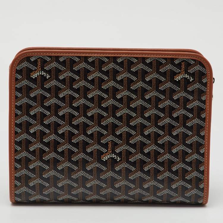 Pre Owned Goyard Black/Brown Goyardine Coated Canvas and Leather Jouvence MM Toiletry Pouch