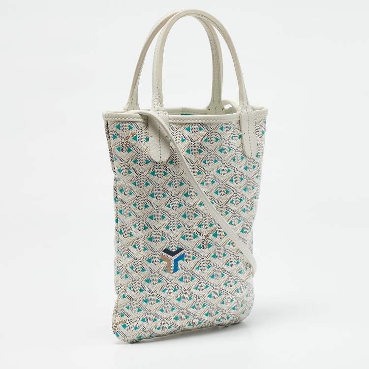 Pre Owned Goyard White/Green Goyardine Coated Canvas and Leather Poitiers Claire Voice Bag