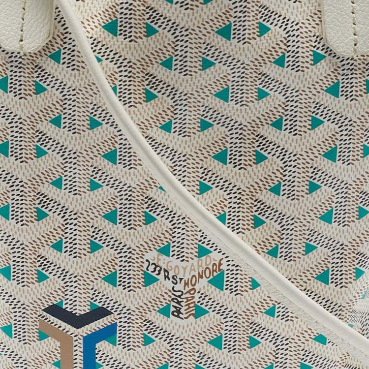 Pre Owned Goyard White/Green Goyardine Coated Canvas and Leather Poitiers Claire Voice Bag