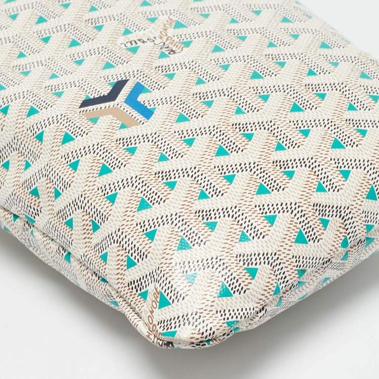 Pre Owned Goyard White/Green Goyardine Coated Canvas and Leather Poitiers Claire Voice Bag