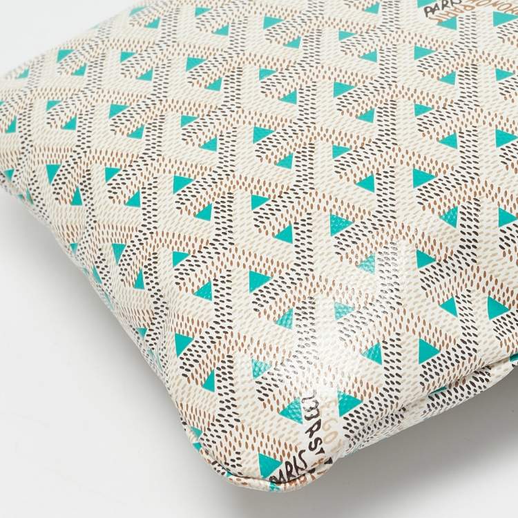 Pre Owned Goyard White/Green Goyardine Coated Canvas and Leather Poitiers Claire Voice Bag