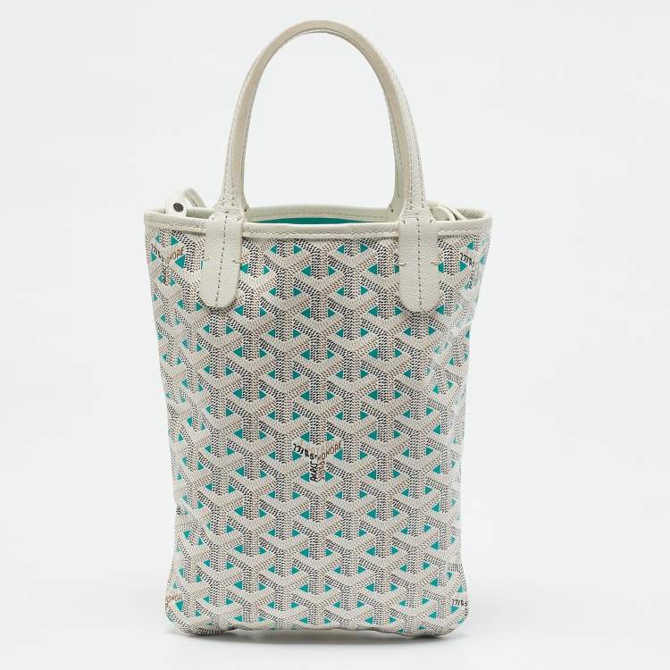 Pre Owned Goyard White/Green Goyardine Coated Canvas and Leather Poitiers Claire Voice Bag