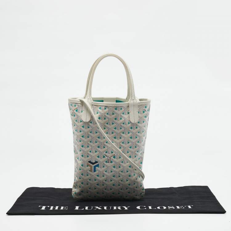 Pre Owned Goyard White/Green Goyardine Coated Canvas and Leather Poitiers Claire Voice Bag