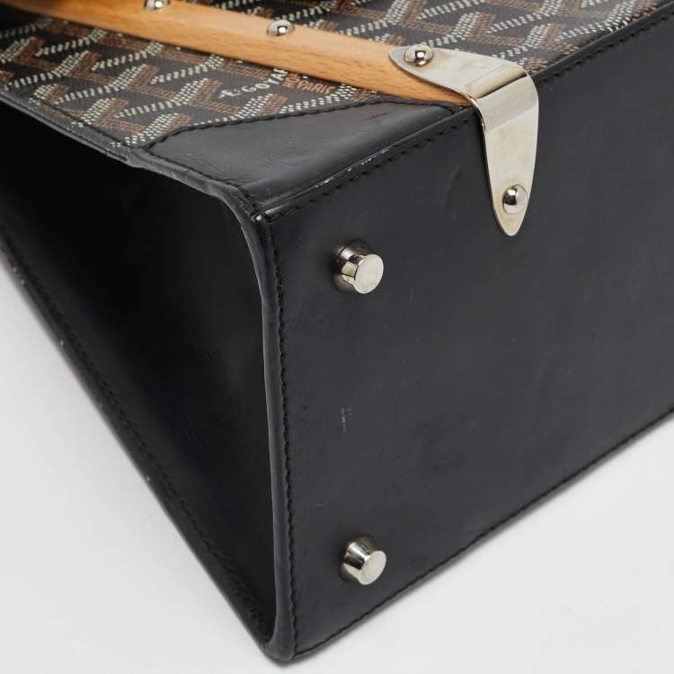 Pre Owned Goyard Black Goyardine Coated Canvas and Leather PM Saigon Top Handle Bag