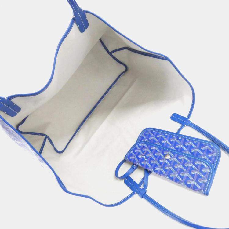 Pre Owned Goyard Saint Louis GM Ama Sky Blue Goyardine Canvas Handbag