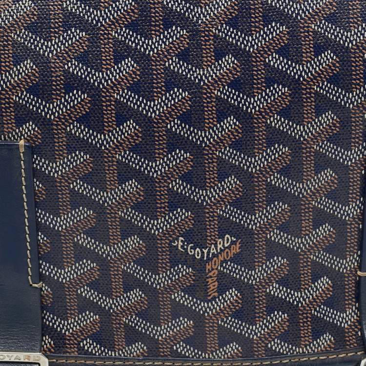 Pre Owned Goyard Blue Goyardine Coated Canvas and Leather Belvedere MM Saddle Bag