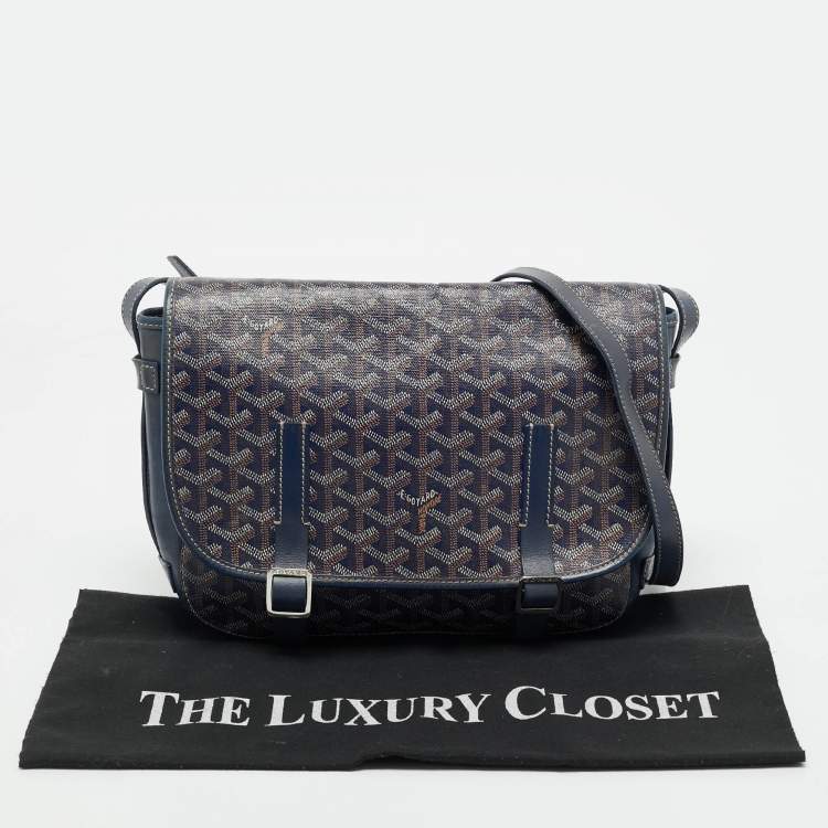 Pre Owned Goyard Blue Goyardine Coated Canvas and Leather Belvedere MM Saddle Bag
