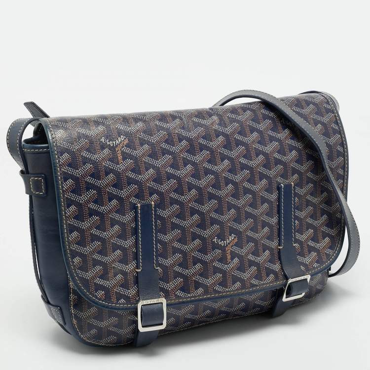Pre Owned Goyard Blue Goyardine Coated Canvas and Leather Belvedere MM Saddle Bag