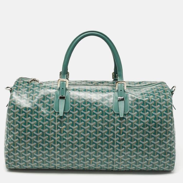 Pre Owned Goyard Green Goyardine Coated Canvas and Leather Boston 50 Bag