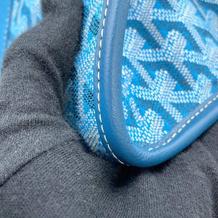 Pre Owned Goyard Villette PM Ocean Blue Canvas and Leather Shoulder Bag