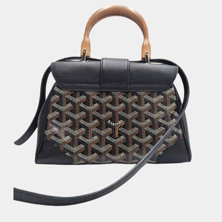 Pre Owned Goyard Saigon Mini Brown Goyardine Canvas Leather Top Handle Bag