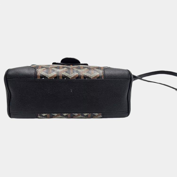 Pre Owned Goyard Saigon Mini Brown Goyardine Canvas Leather Top Handle Bag