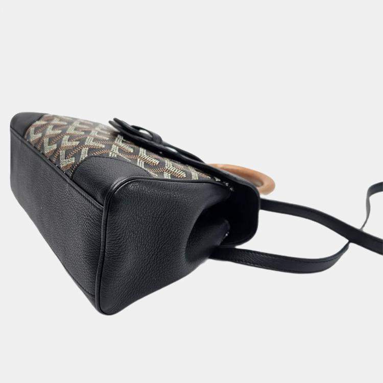 Pre Owned Goyard Saigon Mini Brown Goyardine Canvas Leather Top Handle Bag