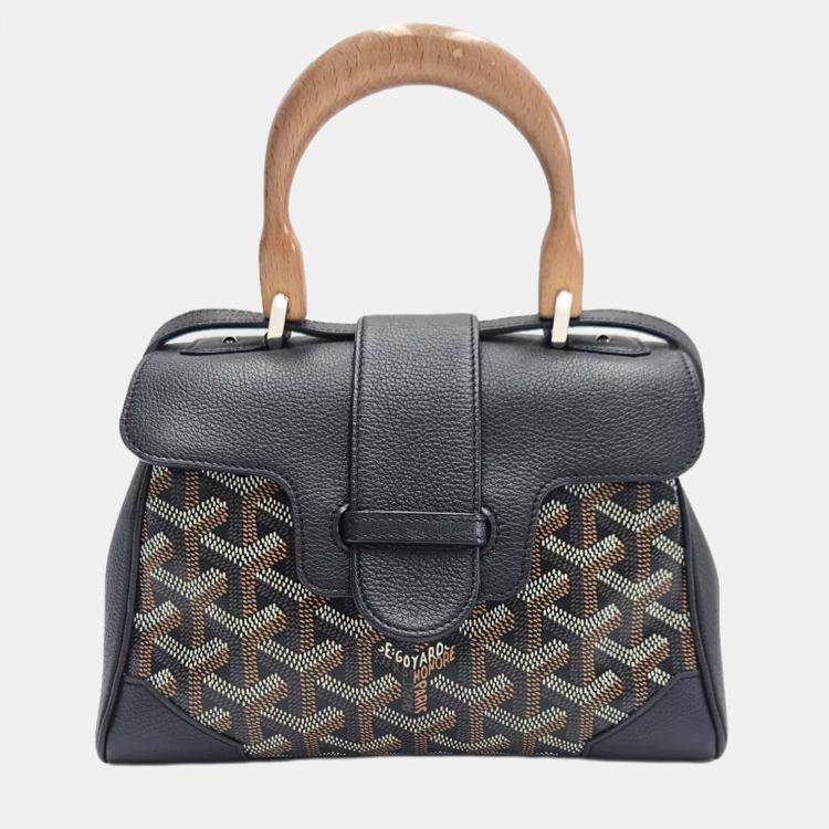 Pre Owned Goyard Saigon Mini Brown Goyardine Canvas Leather Top Handle Bag