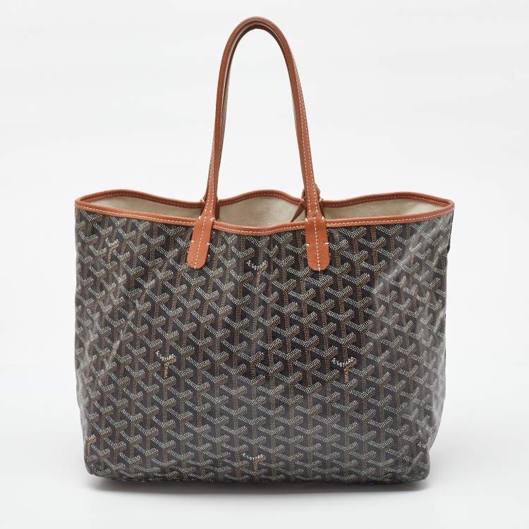 Pre Owned Goyard Black/Tan Goyardine Coated Canvas and Leather Saint Louis PM Tote
