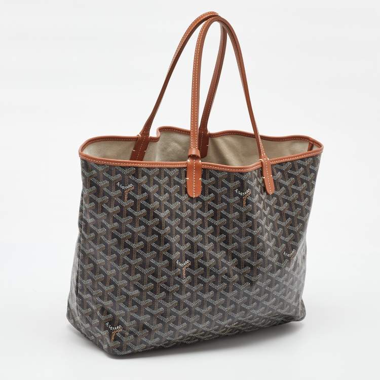 Pre Owned Goyard Black/Tan Goyardine Coated Canvas and Leather Saint Louis PM Tote