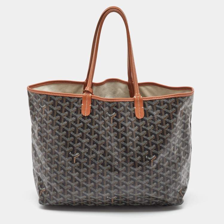 Pre Owned Goyard Black/Tan Goyardine Coated Canvas and Leather Saint Louis PM Tote