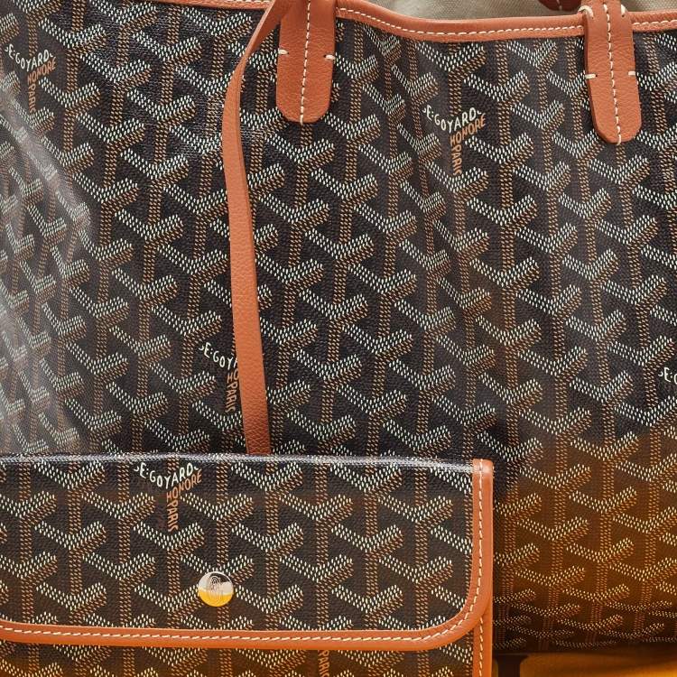 Pre Owned Goyard Black/Tan Goyardine Coated Canvas and Leather Saint Louis PM Tote